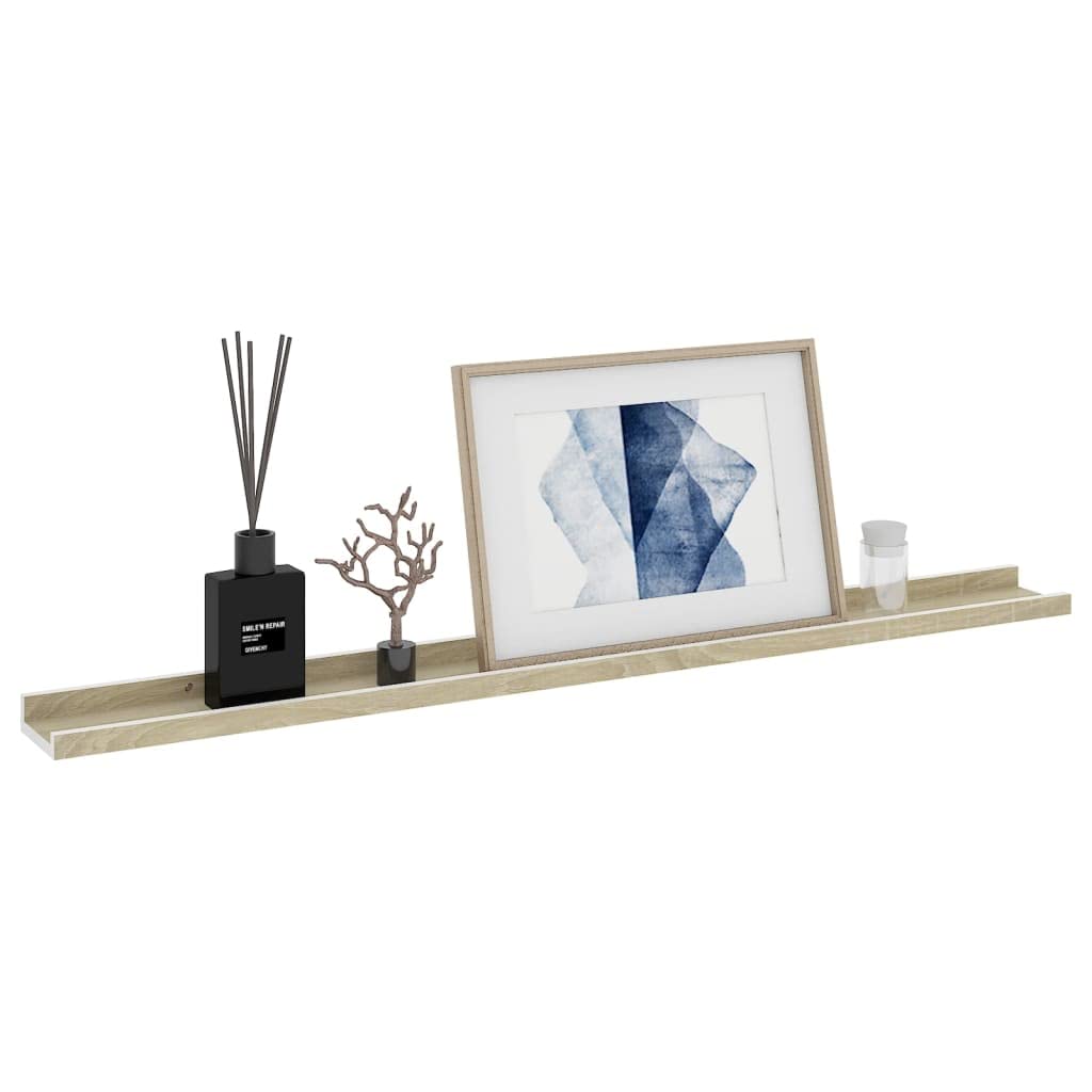 vidaXL Modern Wall Shelves in White and Sonoma Oak - Durable MDF Material - Versatile Decorative Shelves - Set of 2