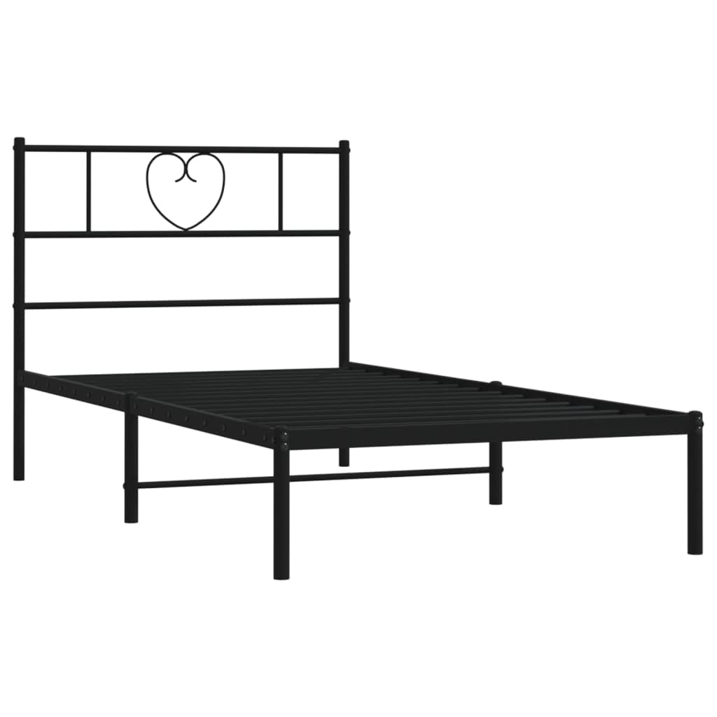 vidaXL Single Metal Bed Frame with Stable Slats and Spacious Storage, Stylish Black Finish, Modern Design for Bedroom, Mattress Size 39.4 x 74.8