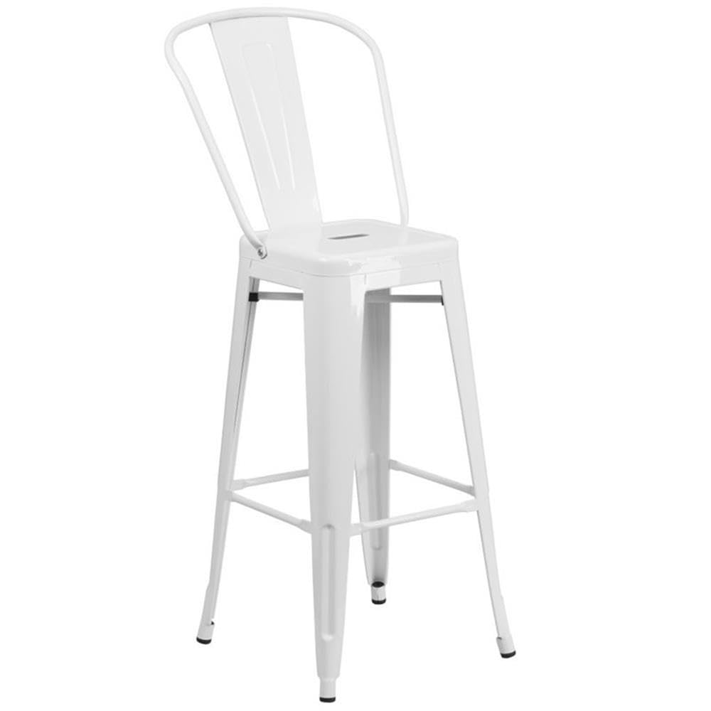 Flash Furniture Commercial Grade 30' High White Metal Indoor-Outdoor Barstool With Removable Back