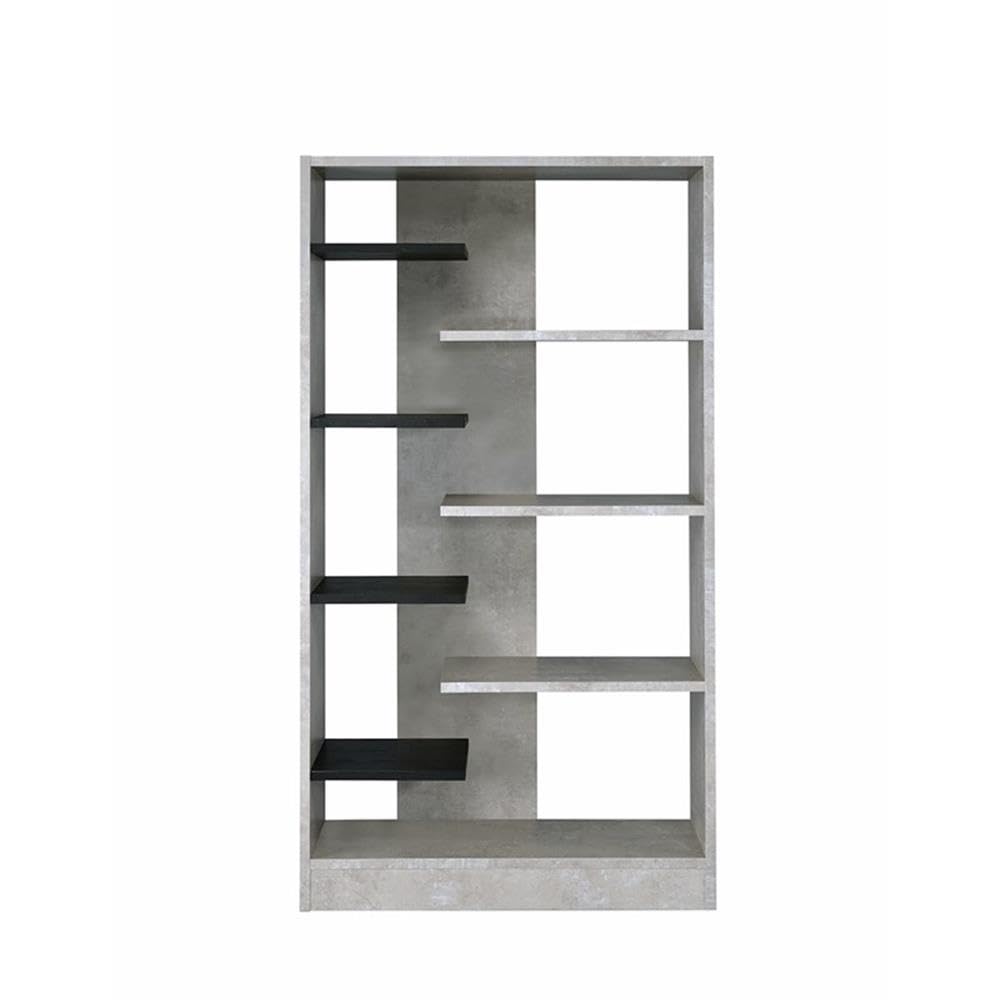 Acme Magna 8-Shelf Wooden Bookshelf in Faux Concrete and Black