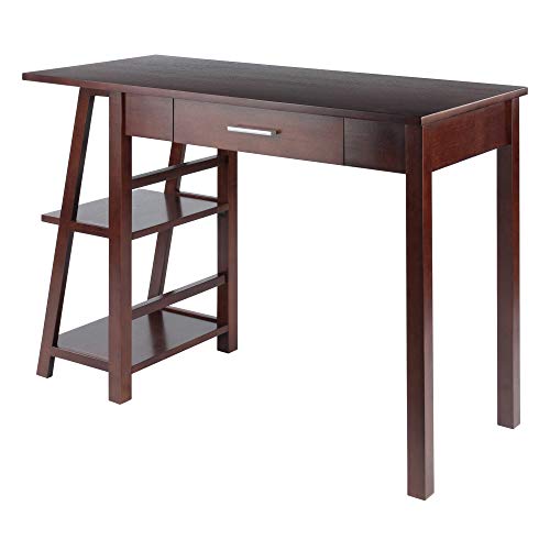 Ergode Aldric Writing Desk - Compact, Walnut Finish, Wide Desktop, Built-in Shelves, Center Drawer - Perfect for Small Spaces - 43.9" W x 20" D x 30.5" H