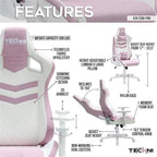 Techni Sport 17" Modern Fabric Ergonomic Gaming Chair in Pink/White
