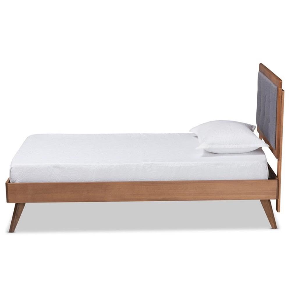 Baxton Studio Alida Mid-Century Modern Dark Grey Fabric Upholstered and Walnut Brown Finished Wood Twin Size Platform Bed