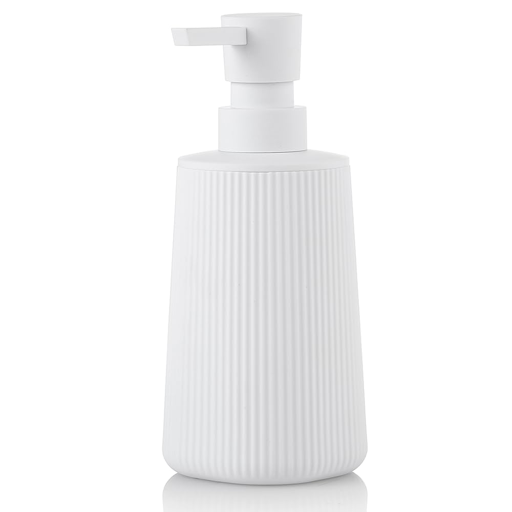 Small Soap Dispenser for Bathroom and Kitchen, Modern Farmhouse Striped Style Plastic Hand Soap Dish Soap Dispenser with Pump Ma