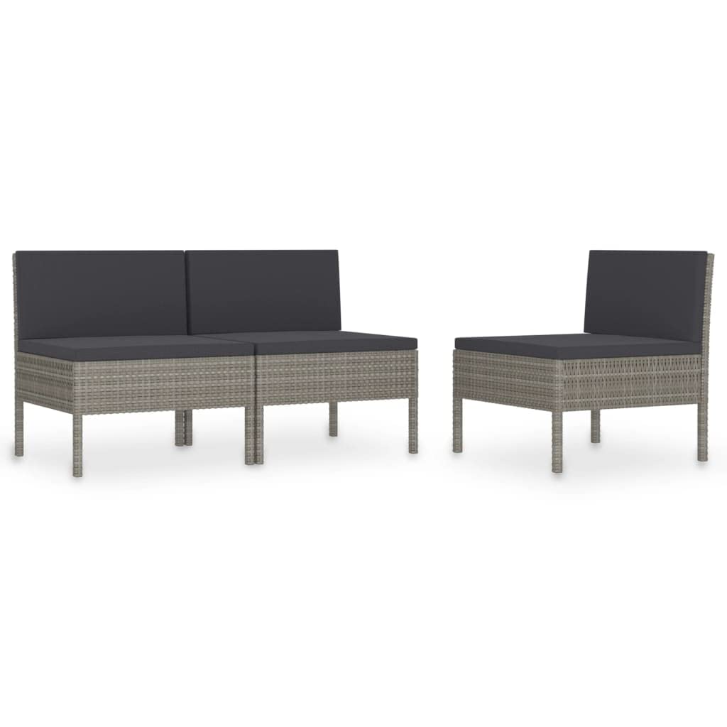 vidaXL 3-Piece Patio Chairs with Cushions - Weather-resistant Outdoor Furniture Set with Gray Poly Rattan and Anthracite Cushions