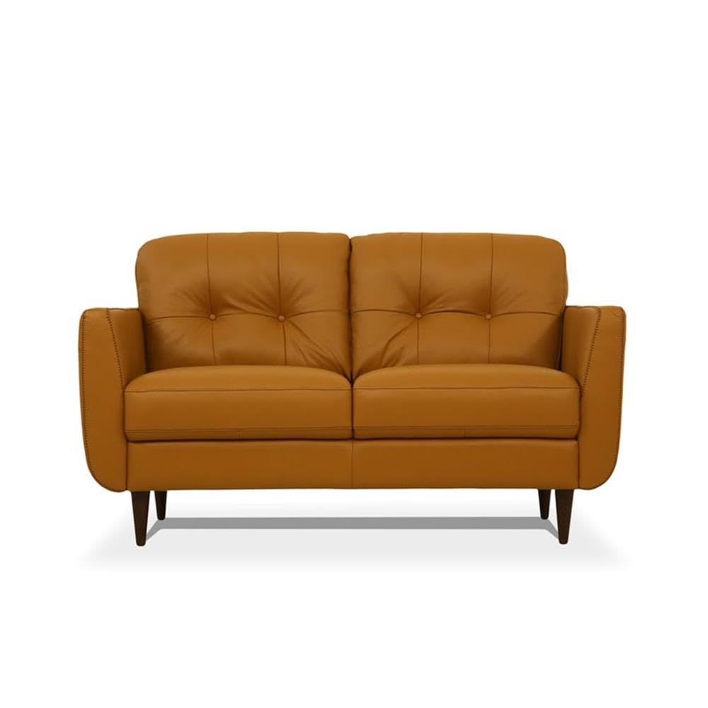 Acme Radwan Tufted Leather Loveseat in Caramel