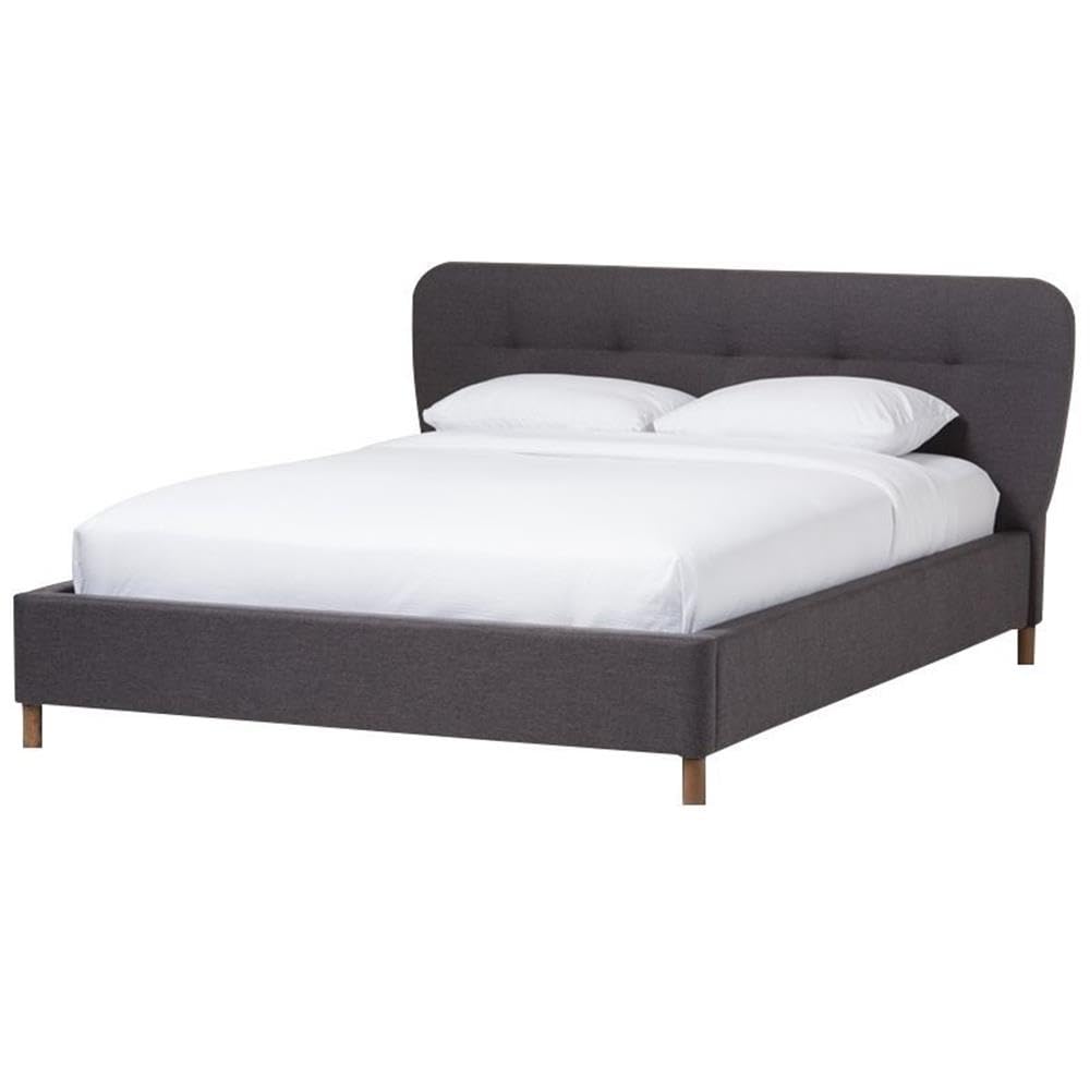 Baxton Studio Germaine Mid-Century Modern Dark Grey Fabric King Size Grid-Tufting Platform Bed