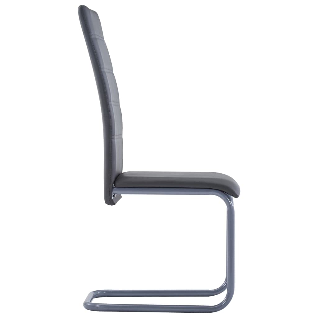 vidaXL Cantilever Dining Chairs Gray Faux Leather - Set of 4 - Modern Style - Comfortable High Back Support - Strong Tubular Steel Structure - Ideal for Dining Area and Office