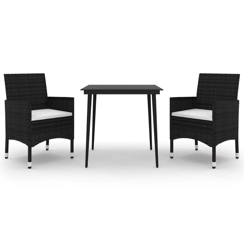 vidaXL Patio Dining Set 3 Piece with Cushions Garden Outdoor Lawn Yard Terrace Balcony Table and Chair Seat Seating Furniture Poly Rattan and Glass