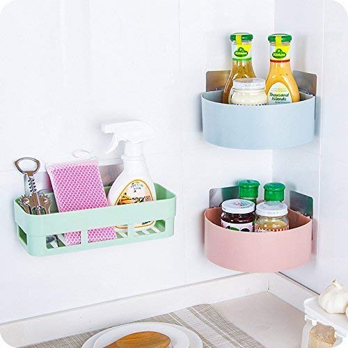 SONIQE Bathroom Shelves Kitchen Shelf Storage Rack Self Adhesive Traceless Rectangular Box Organizer Plastic 2 Bathroom Corner S