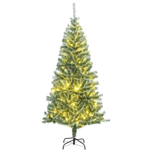 vidaXL Artificial Christmas Tree with 300 LEDs & Flocked Snow - 94.5" Tall Green Christmas Tree - Economical and Reusable Holiday Decor