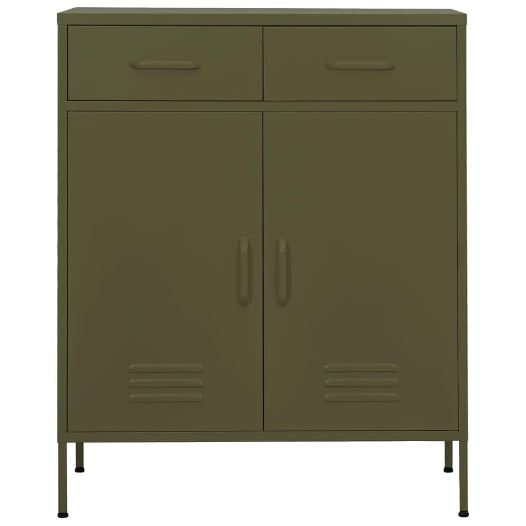 vidaXL Steel Storage Cabinet - Olive Green, Two Drawers & Adjustable Shelf, 31.5x13.8x40