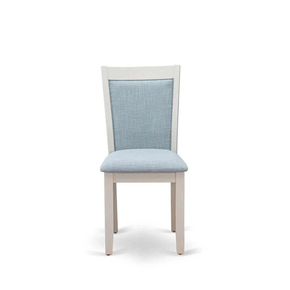 East West Furniture MZC0T15 Monza Parsons Dining Chairs - Baby Blue Linen Fabric Padded Chairs, Set of 2, Wirebrushed Linen White