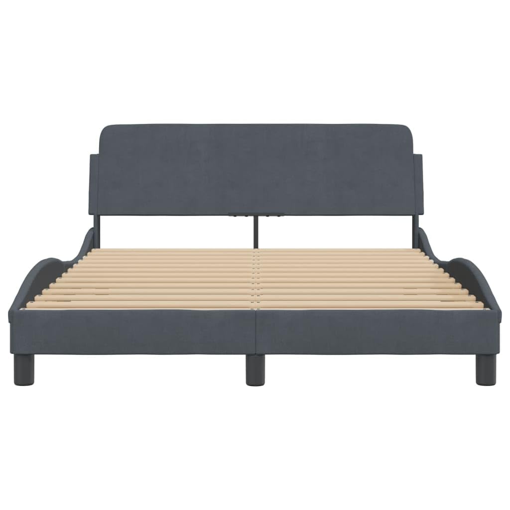 vidaXL Double Bed Frame with Headboard - Dark Gray Velvet, Plywood Slats Design, Sturdy Metal Legs, Modern Elegance for Bedroom
