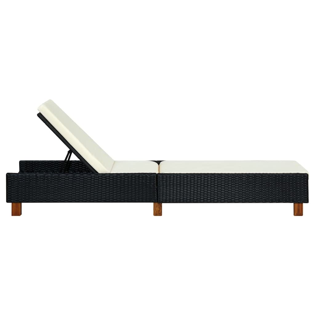 vidaXL Sunbed with Adjustable Backrest and Thick Cushion - Weather-Resistant PE Rattan and Sturdy Acacia Wood Legs - Versatile & Comfortable Outdoor Furniture, Black