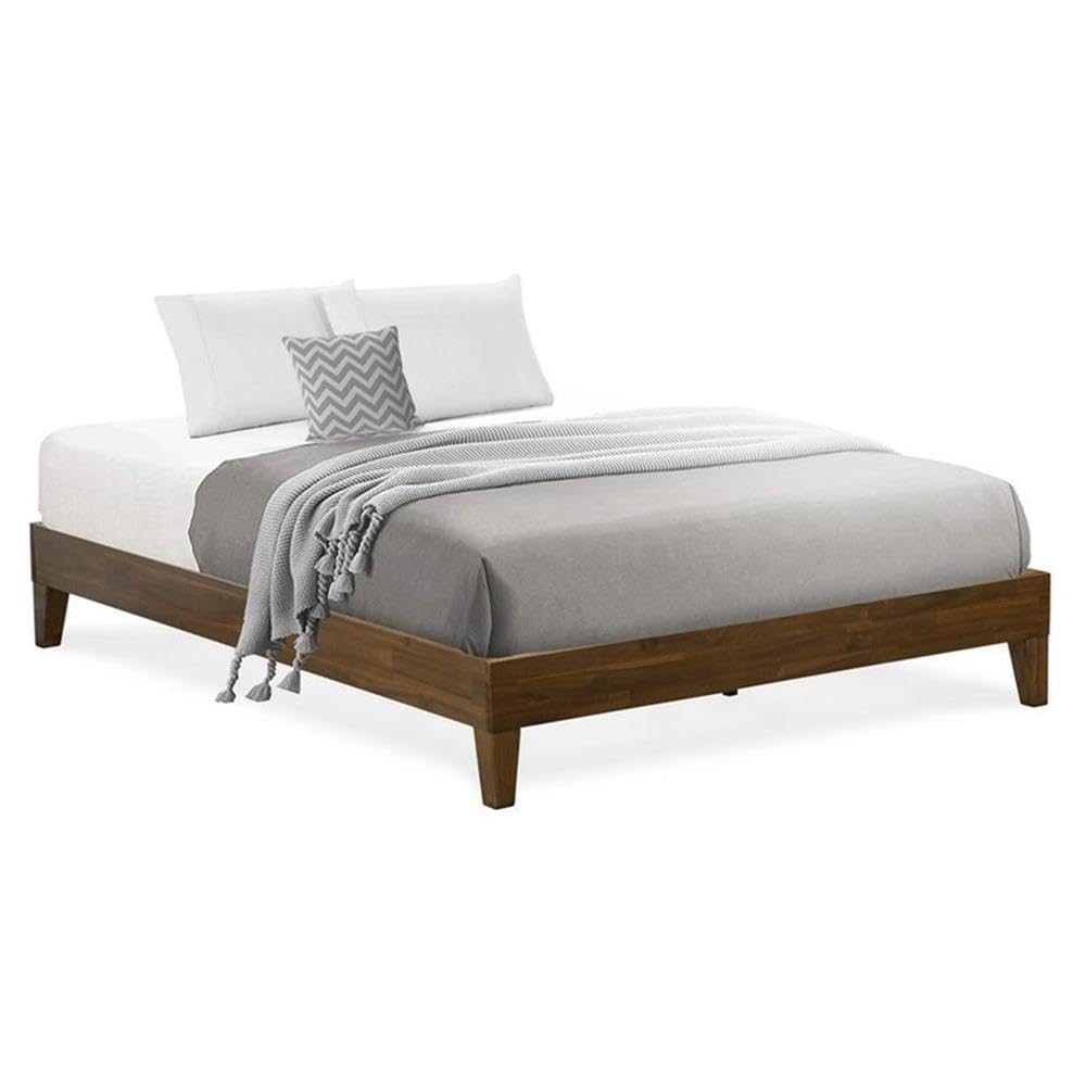 East West Furniture NVP-22-Q Queen Size Bed Frame with 4 Solid Wood Legs and 2 Extra Center Legs - Walnut Finish