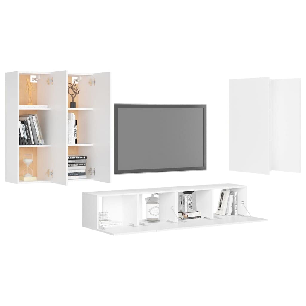 vidaXL TV Cabinet Set 6 Piece Home Living Room Bedroom Furniture HiFi Stereo Cabinet TV Stand Media Unit Entertainment Center Engineered Wood White