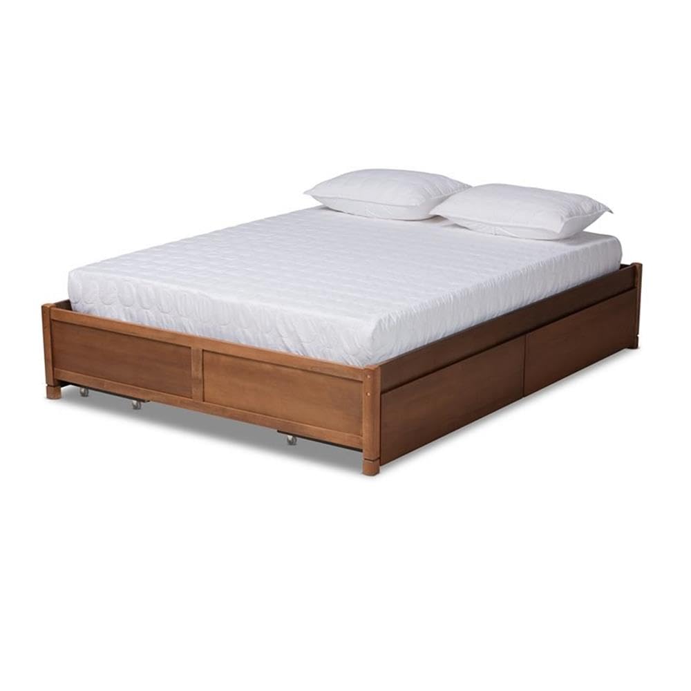 Baxton Studio Yara Modern and Contemporary Walnut Brown Finished Wood Full Size 4-Drawer Platform Storage Bed Frame