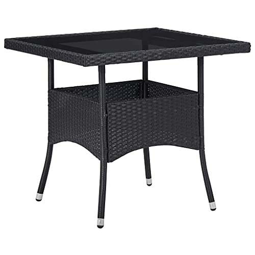 vidaXL Outdoor Dining Set - 3 Pieces - Acacia Wood and Black Poly Rattan - Tempered Glass Top Table - Weather-Resistant