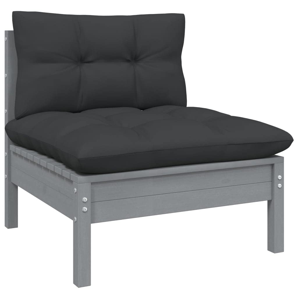 vidaXL Solid Pinewood Patio Lounge Set 11 Piece with Cushions Garden Outdoor Lawn Yard Terrace Balcony Wooden Seat Seating Furniture Gray
