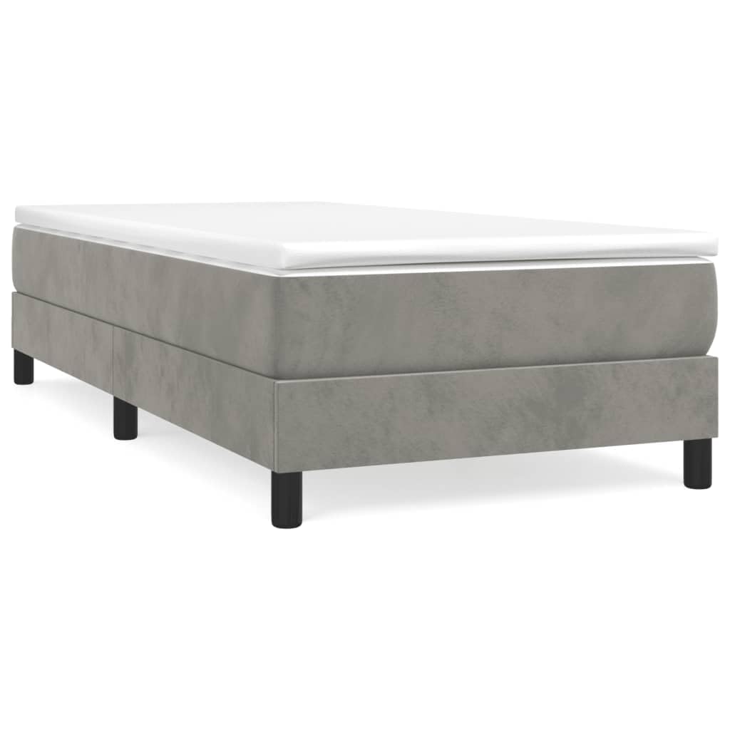 vidaXL Velvet Box Spring Bed Frame - Light Gray, Twin XL, Modern, Polyester, Plywood, Engineered Wood, 81.1&quot;x39.4&quot;x9.8&quot; Dimensions