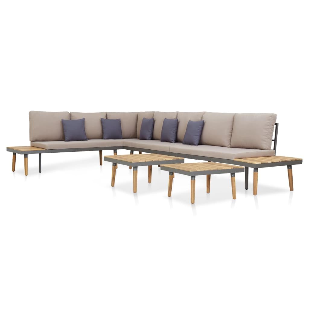 vidaXL Solid Acacia Wood 7-Seater Patio Lounge Set with Cushions - Comfortable Outdoor Seating for Garden, Balcony, Deck - Brown and Gray