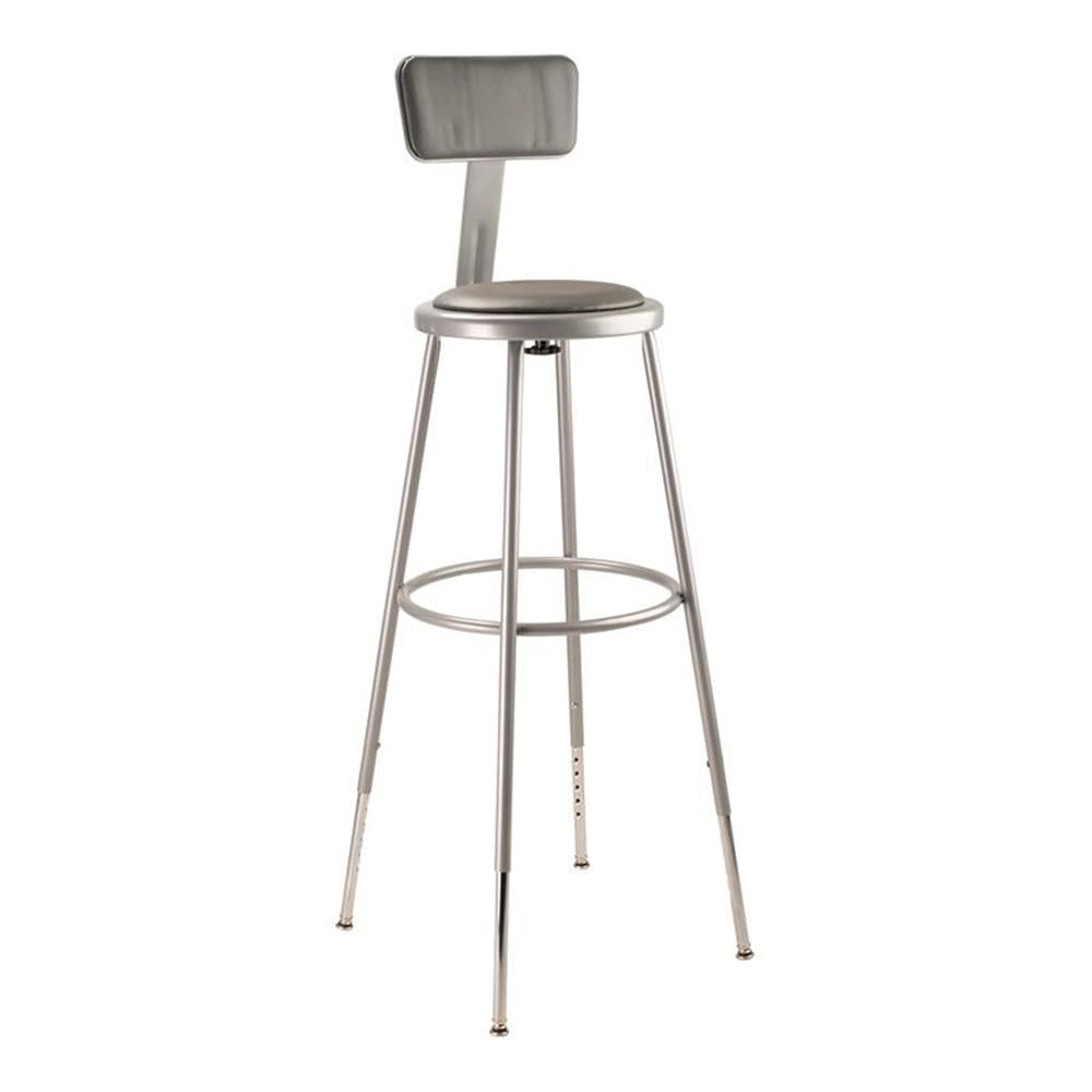 National Public Seating -Cn Steel Stool With Vinyl Upholstered Seat Adjustable And Backrest, 31&quot;-39&quot;, Grey (Pack Of 3)