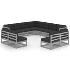 vidaXL Solid Pinewood Patio Lounge Set 11 Piece with Cushions Outdoor Garden Terrace Yard Furniture Wooden Lounge Sofa Set Seat Seating Gray