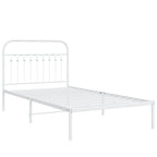 vidaXL Metal Single Bed Frame with Headboard, Steel, White, 39.4"x78.7", Storage Space, Mattress Support