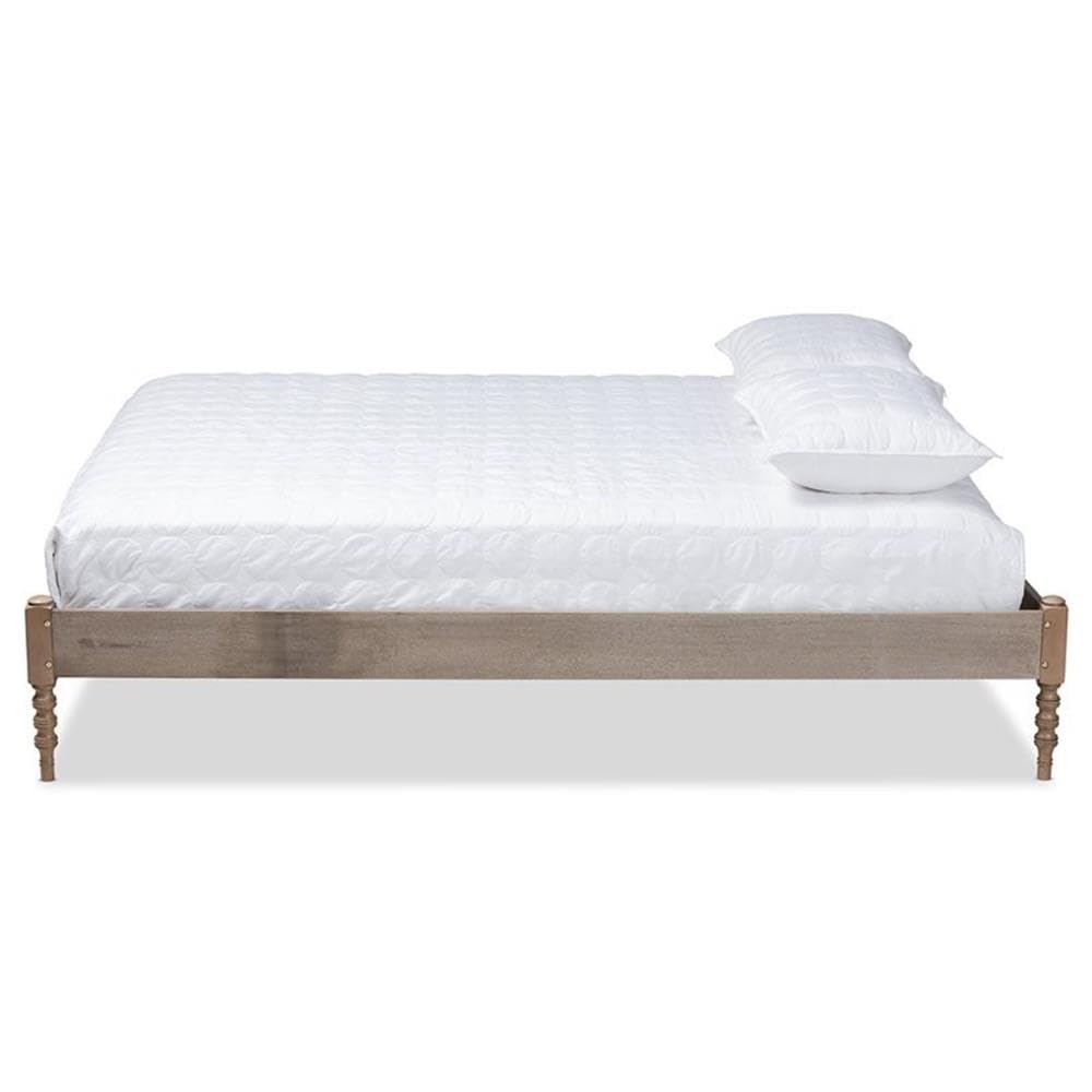 Baxton Studio Cielle French Bohemian Weathered Grey Oak Finished Wood Full Size Platform Bed Frame