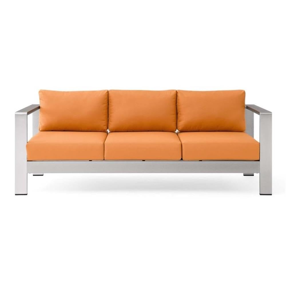 Modway Shore Outdoor Patio Aluminum And Fabric Sofa In Silver/Orange