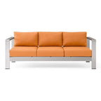 Modway Shore Outdoor Patio Aluminum And Fabric Sofa In Silver/Orange