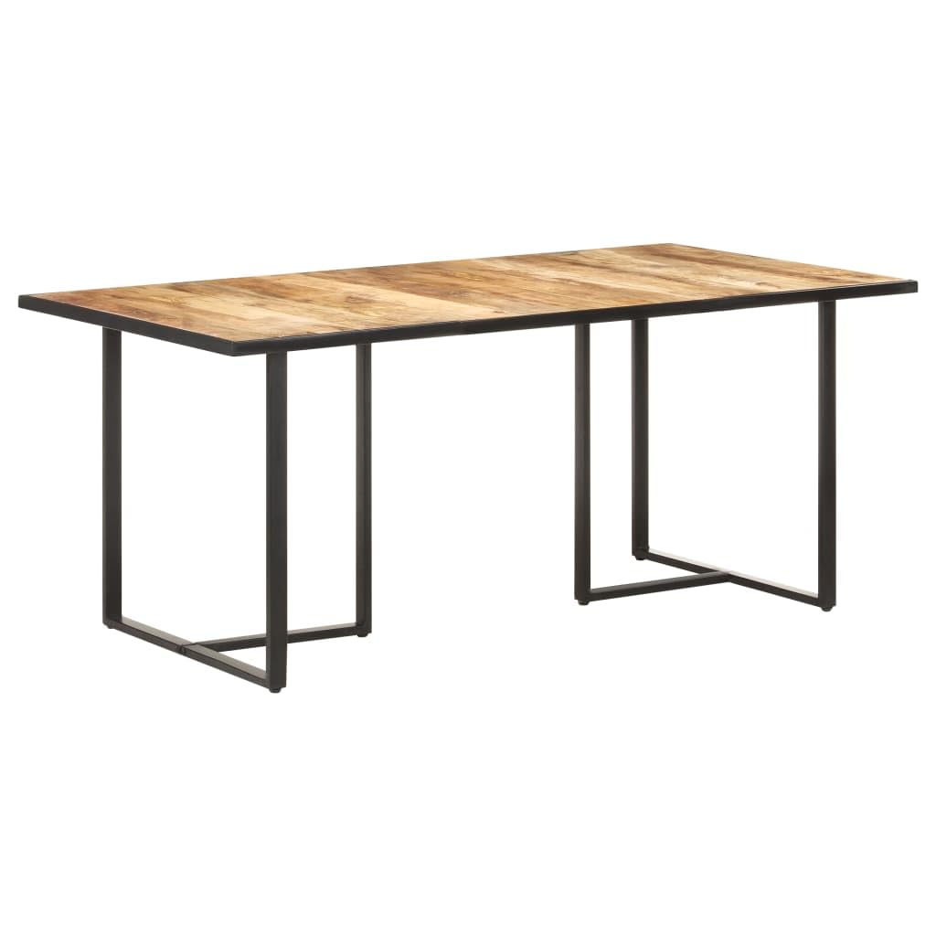 vidaXL 70.9&quot; Dining Table - Rough Mango Wood Construct, Natural Finish with Powder-Coated Iron Legs - Industrial Style Rectangular Table for Dining Room or Kitchen