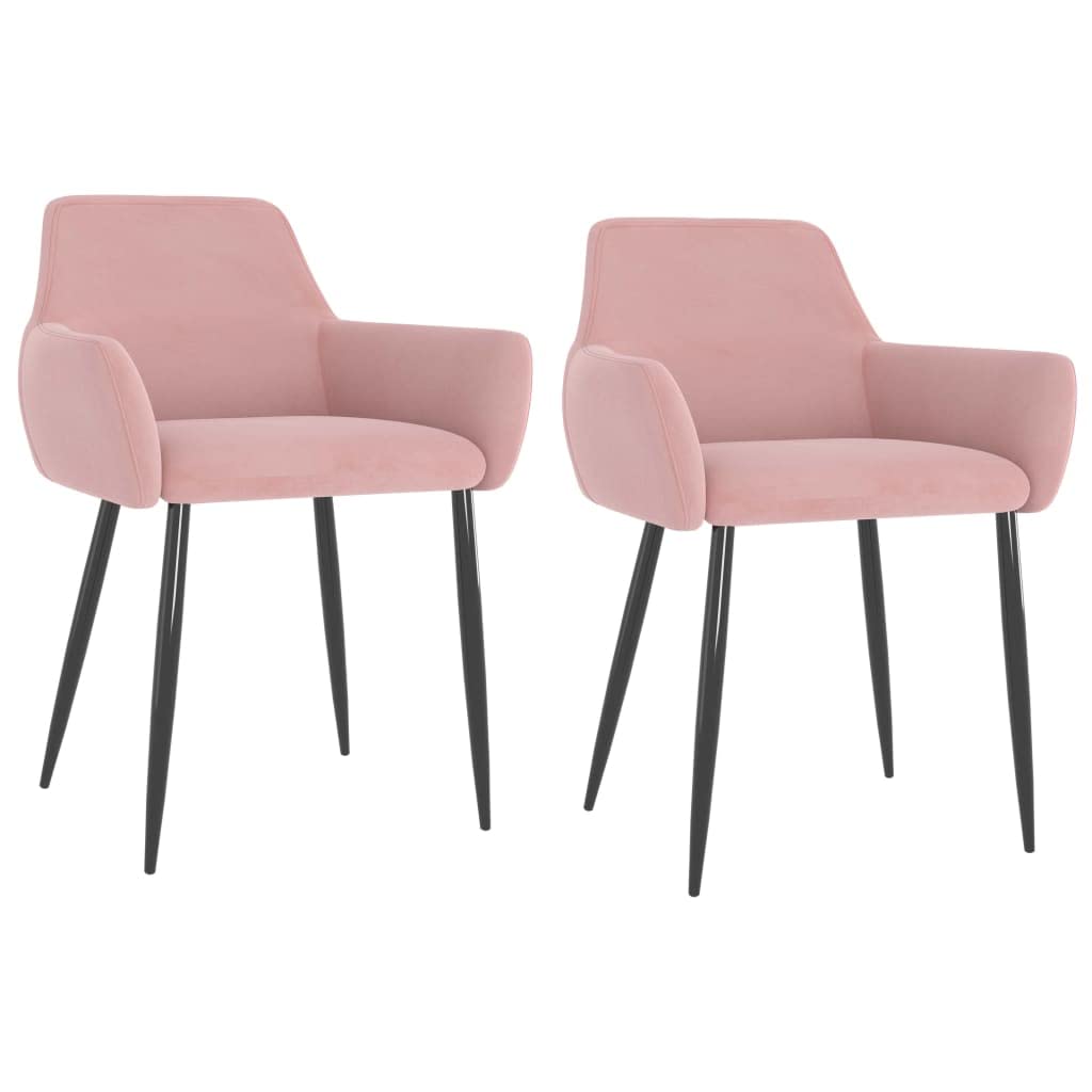 vidaXL Modern Dining Chairs - Set of 2, Plush Velvet Upholstery in Pink, Sturdy Metal Legs, Comfortable Backrest, Easy Assembly