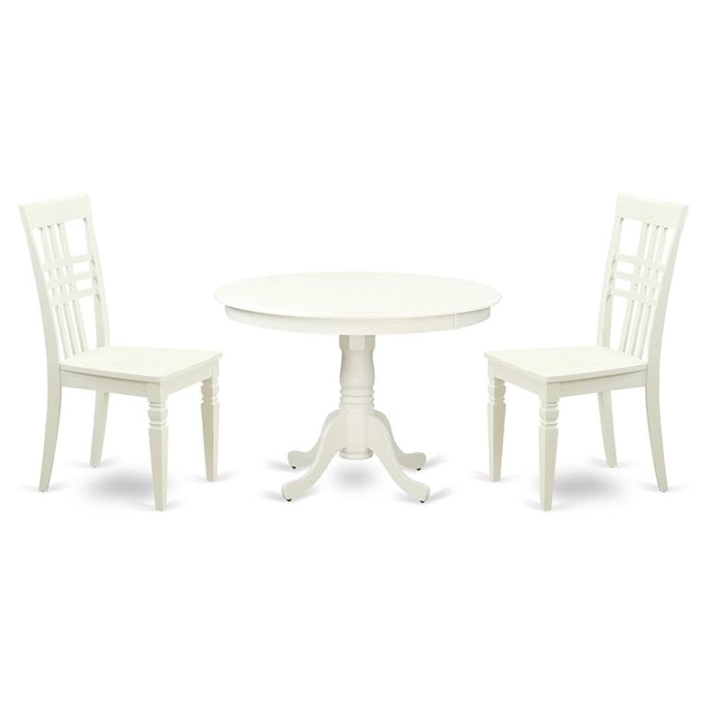 East West Furniture HLLG3-LWH-W 3 Piece Kitchen Table & Chairs Set Contains a Round Dining Room Table with Pedestal and 2 Solid Wood Seat Chairs, 42x42 Inch, Linen White