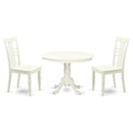 East West Furniture HLLG3-LWH-W 3 Piece Kitchen Table & Chairs Set Contains a Round Dining Room Table with Pedestal and 2 Solid Wood Seat Chairs, 42x42 Inch, Linen White