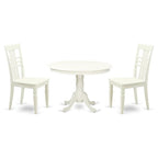 East West Furniture HLLG3-LWH-W 3 Piece Kitchen Table & Chairs Set Contains a Round Dining Room Table with Pedestal and 2 Solid Wood Seat Chairs, 42x42 Inch, Linen White
