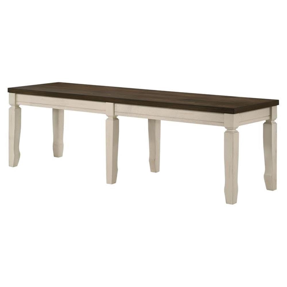 Acme Fedele Wooden Bench with Tapered Legs in Weathered Oak and Cream