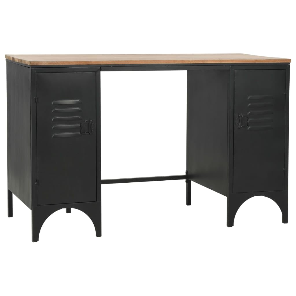 vidaXL Double Pedestal Desk - Solid Firwood Top and Steel Frame - Large Cabinets for Office Storage - Industrial Style Computer Desk