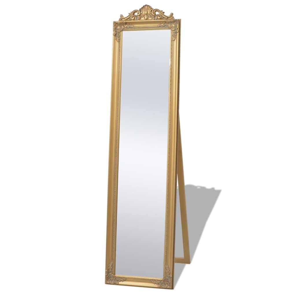 vidaXL Free-Standing Baroque Style Mirror - Full Length Classic Wooden and Glass Design, Gold Finish - 15.7&quot; x 63&quot;, Lightweight for Easy Placement