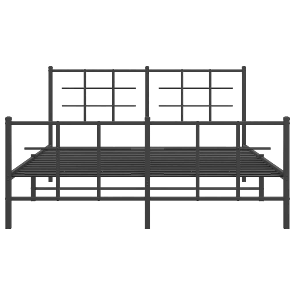 vidaXL Metal Bed Frame - Black 59.1&quot;x78.7&quot; with Headboard/Footboard - Durable Steel Construction, Elegant Bedroom Furniture