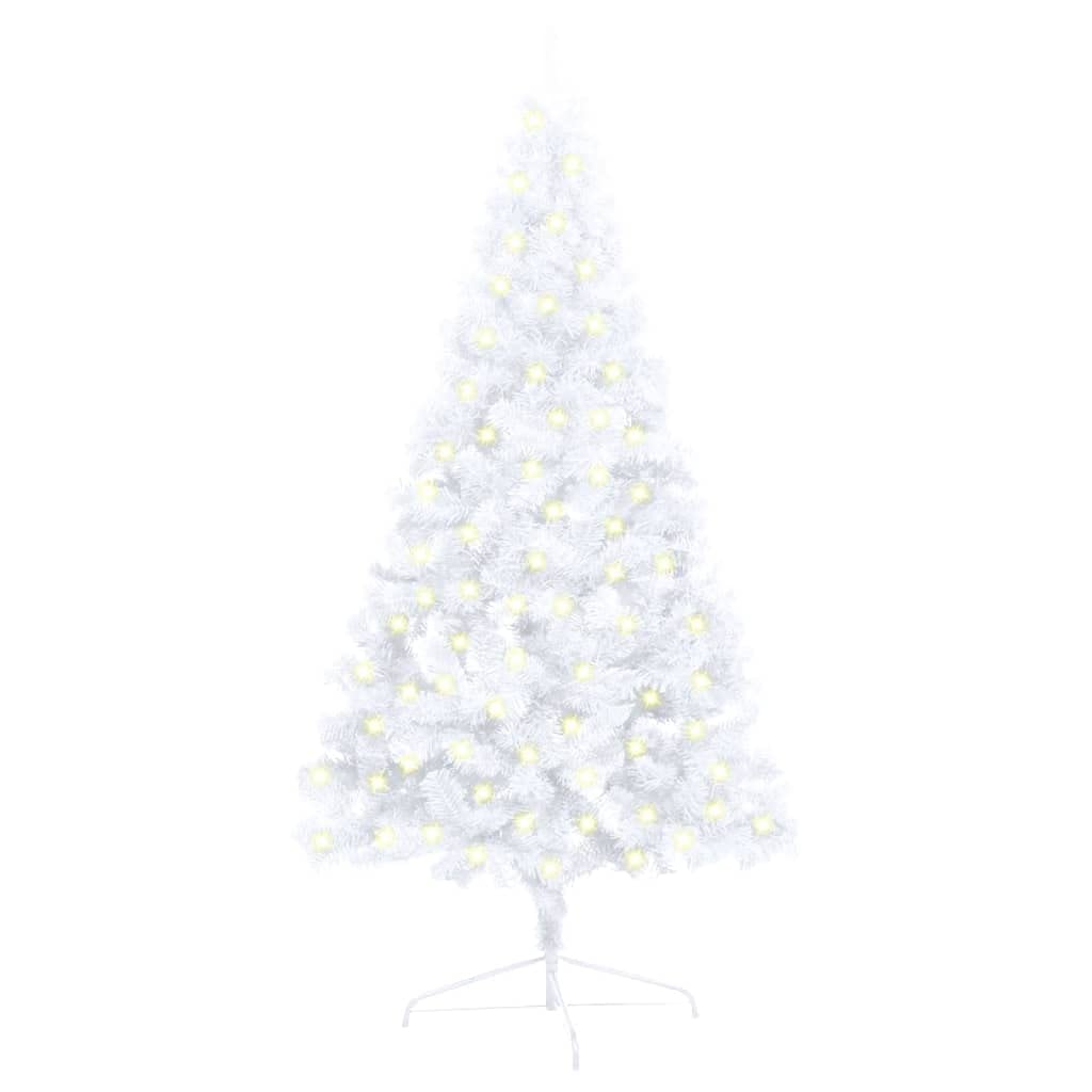 Vidaxl Half Artificial Christmas Tree With Stand - Indoor Lighted Holiday Decoration, White Pvc Material, 47.2&quot; Tall, With Steel Feet, Pre-Lit With 150 Leds