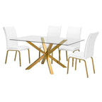 Best Quality Furniture 5Pc Dining Set (1 Table + 4 Chairs), White, Gold