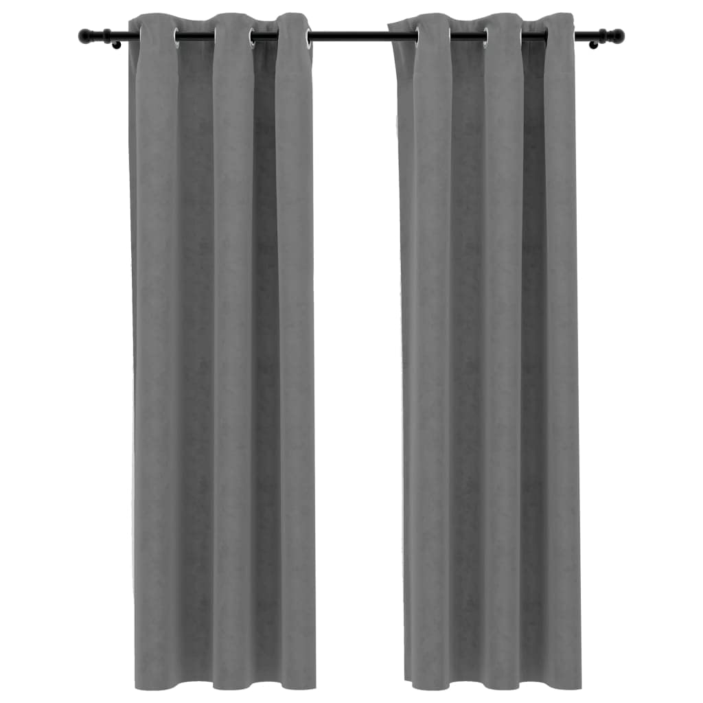 vidaXL 2X Blackout Curtains with Rings Home Indoor Bedroom Living Room Office Window Drape Blind Drapery Window Covering Curtain Gray 37&quot;x84&quot; Velvet