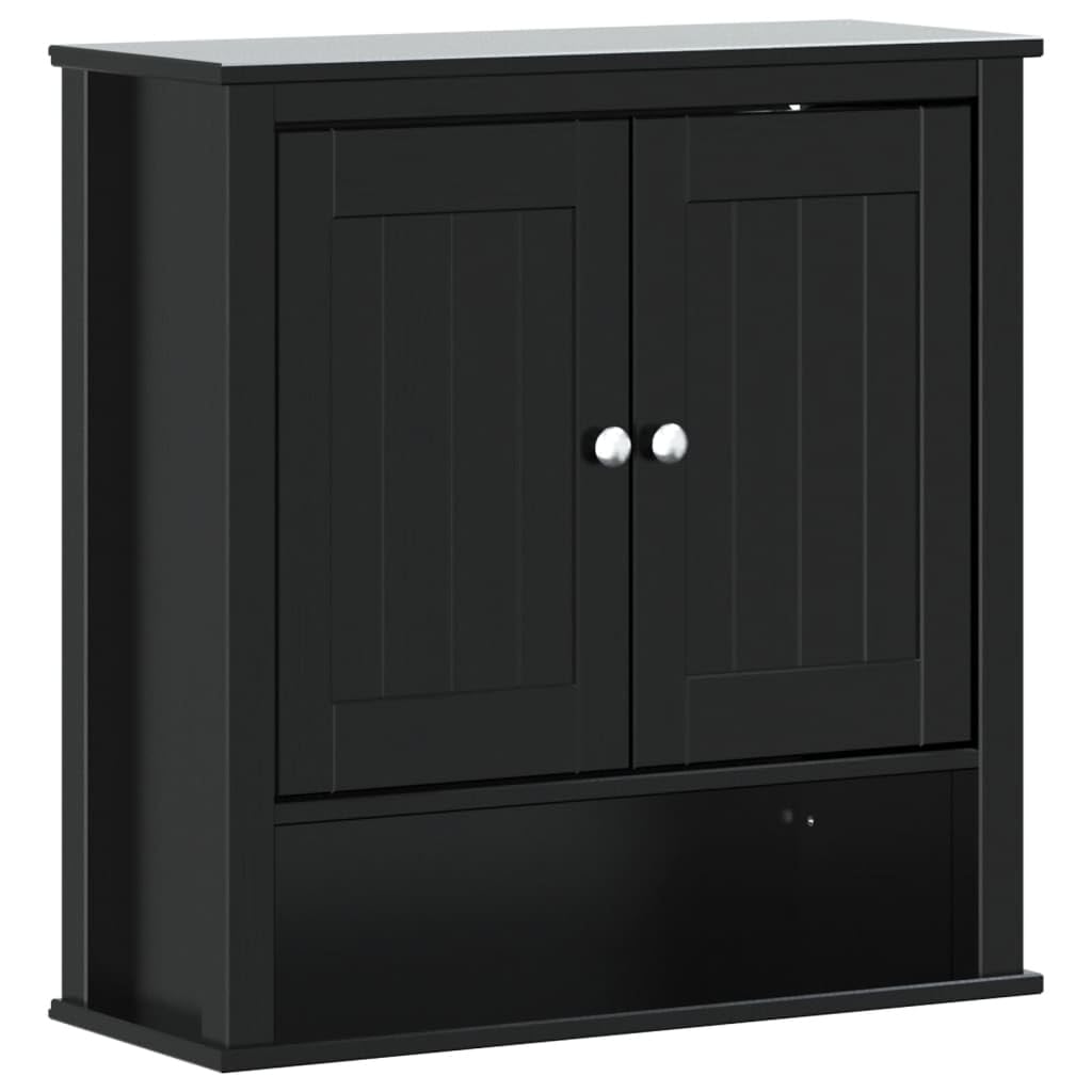 vidaXL Bathroom Wall Cabinet, Wall Mounted Medicine Cabinet with Doors, Storage Cabinet for Bathroom Laundry Room, Berg Black Solid Wood