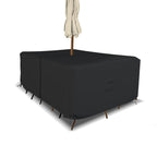 Covers & All Rectangle Table & Chair Set Cover, Umbrella Hole, 12 Oz Waterproof Uv & Weather Resistant, Patio Lawn Garden Backyard Furniture, Air Vents & Drawstrings (76''L X 46''W X 30''H, Black)