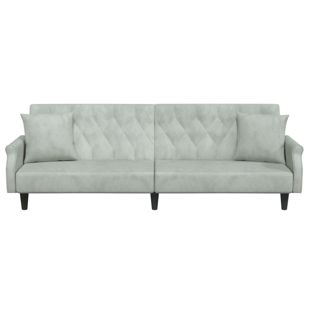 vidaXL Light Gray Velvet Sofa Bed with Adjustable Backrest and Padded Seats - Modern Style Convertible Sleeper Sofa with Stable Plywood Frame and Extra Comfort Pillows