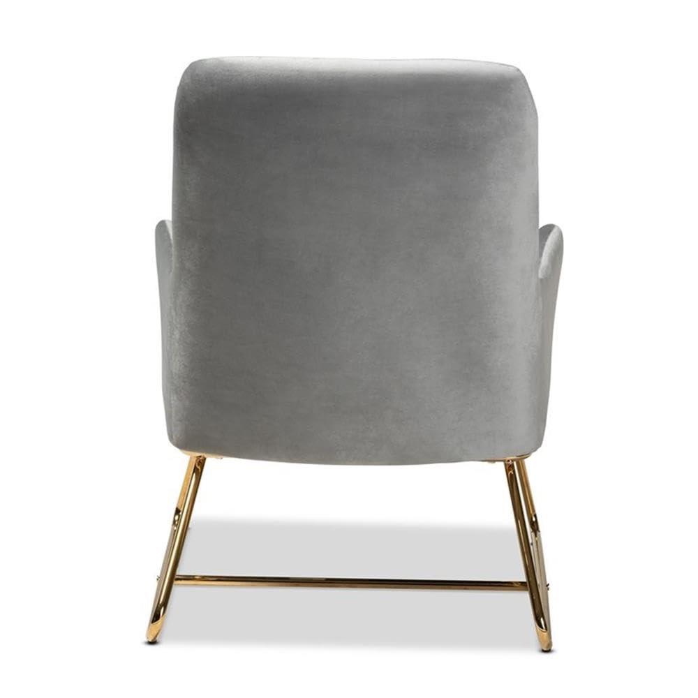 Baxton Studio Sennet Glam and Luxe Grey Velvet Fabric Upholstered Gold Finished Armchair