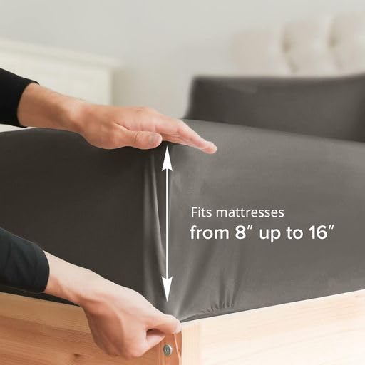 King Fitted Bed Sheet - Hotel Luxury & Cooling Single Fitted Sheet Only - Easily Fits Mattress Up To 16 Inches Perfectly - Soft, Wrinkle Free, Breathable & Comfy Dark Grey Single Fitted Bed Sheet