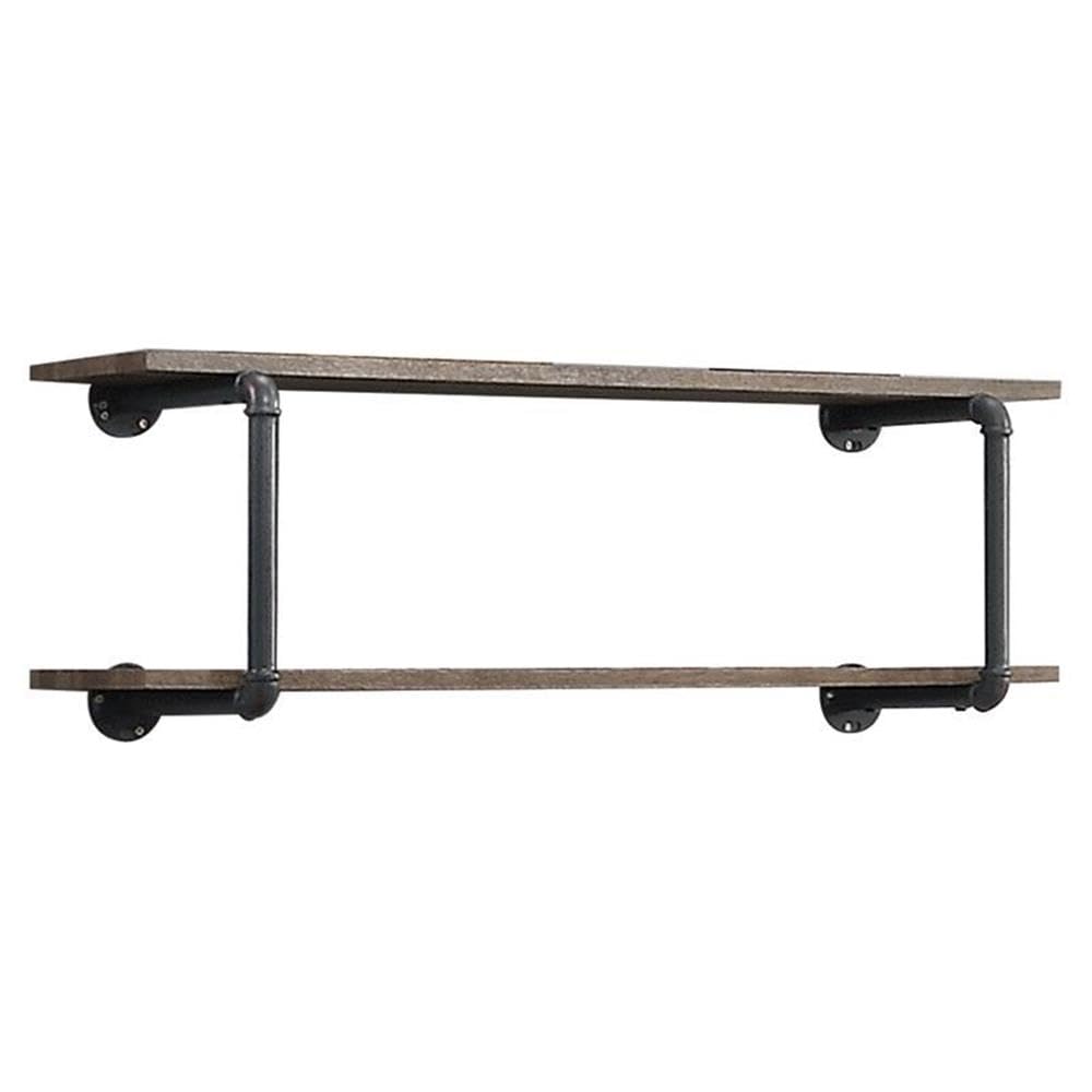 Acme Brantley 2 Wooden Tier Shelves Wall Rack in Antique Oak and Sandy Gray